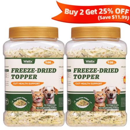 Wellix Cat & Dog Cat Grass Food Topper - Chicken, Egg Yolk, Cat Grass | Freeze Dried Chicken Formula | Low Calorie | Support Hairball Control & Gut Health | Natural, Nutritious, Yummy